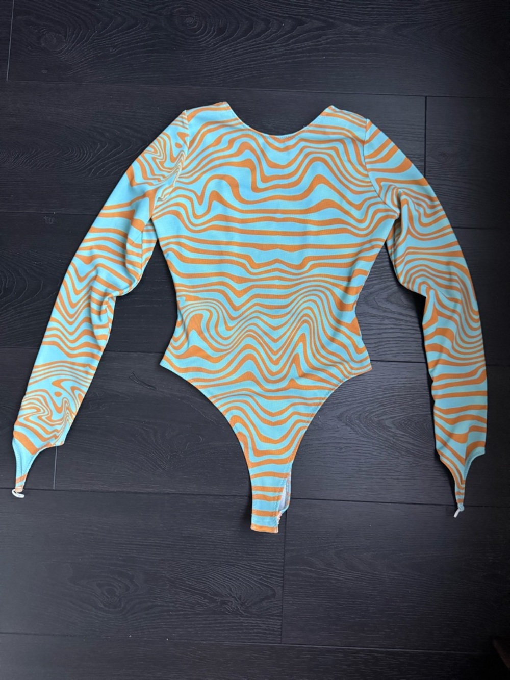 Maisie Wilen Wavy Stripe Long Sleeve Bodysuit in Aqua & Orange